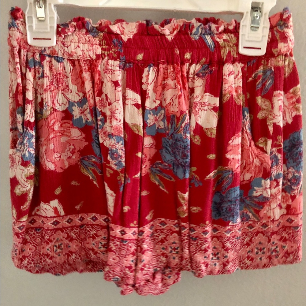 Pink, blue, white floral shorts